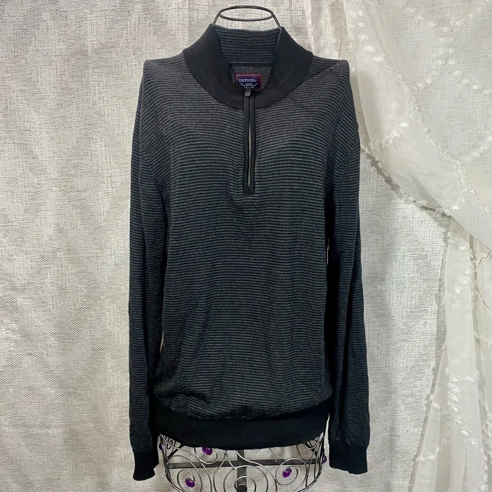 Untuckit 100% Merino wool 3/4 zip striped knit sweater size L